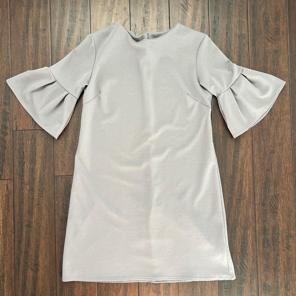 Flare Sleeves Shift Dress, Gray, Small